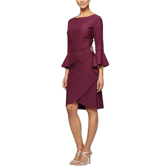ALEX EVENINGS Bell Sleeve Wrap Dress Wine 8 NEW - Picture 1 of 9